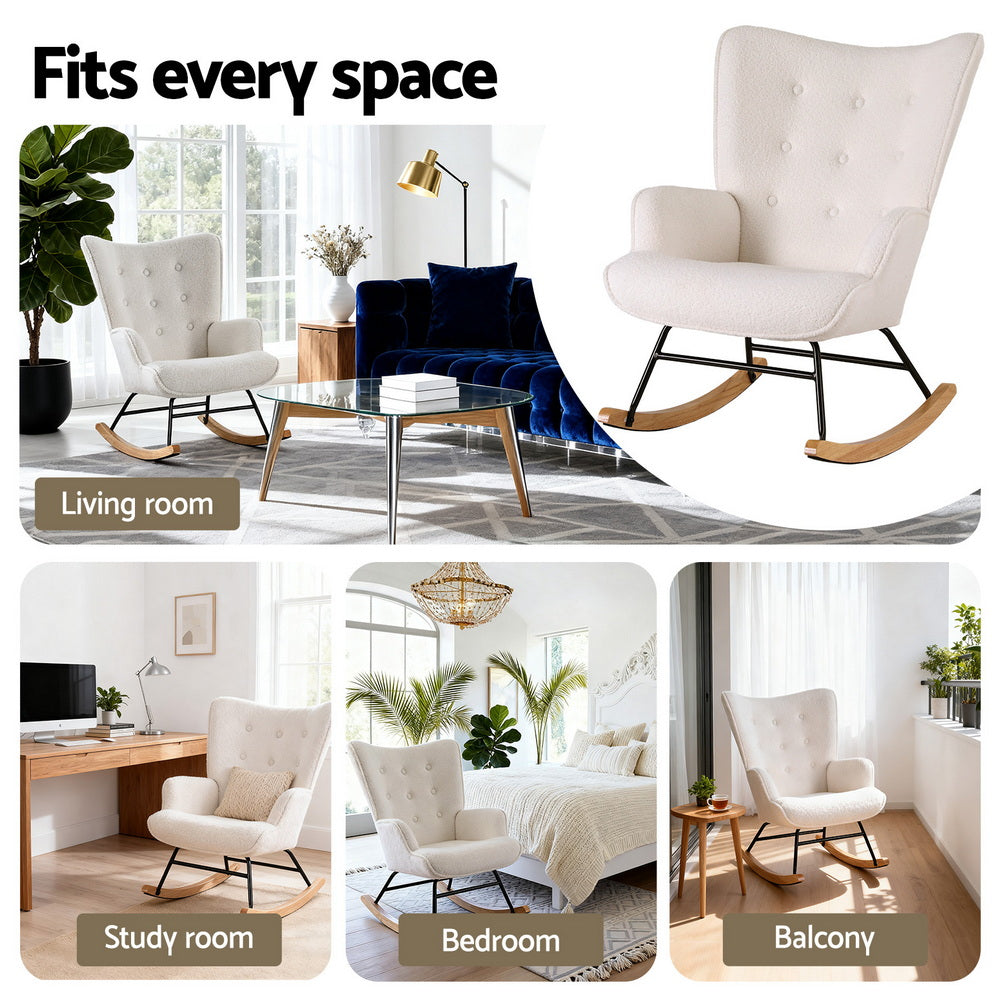 Nyla Boucle Rocking Chair - White - Homecoze