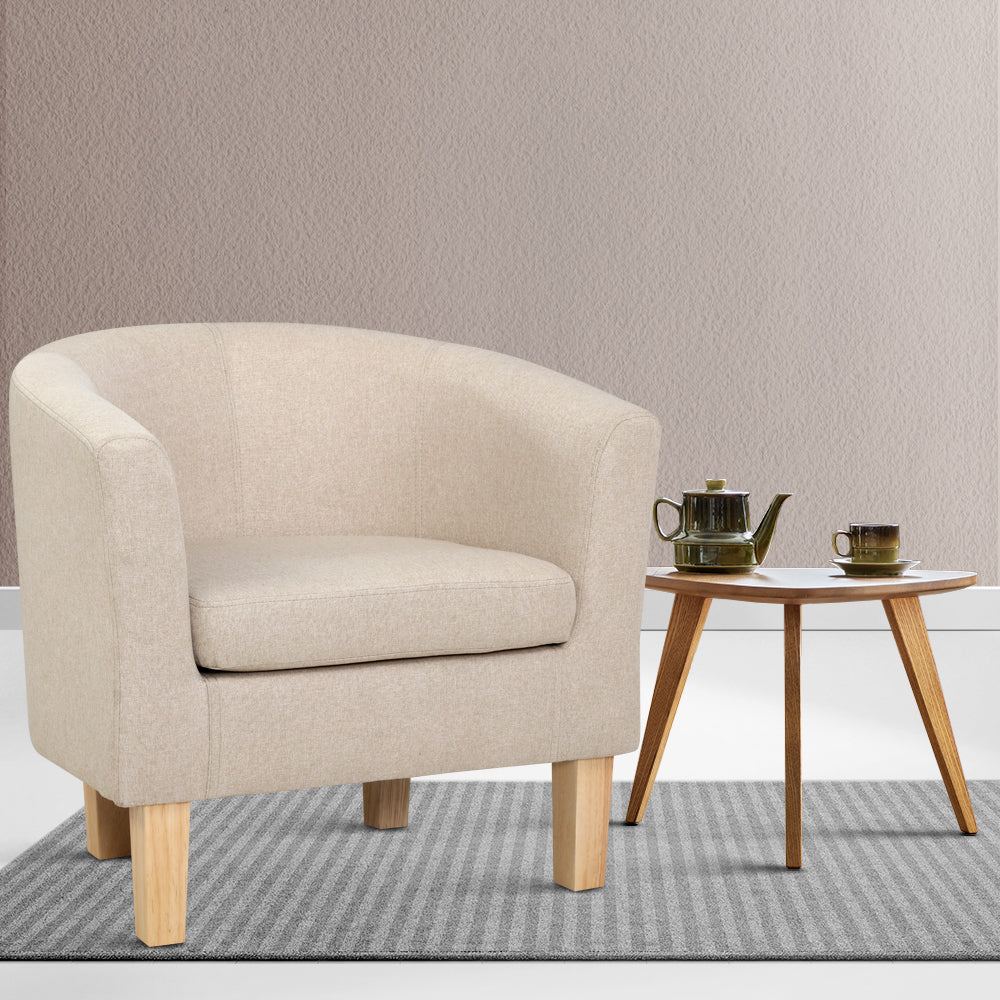 Low Back Fabric Tub Armchair - Beige - Homecoze