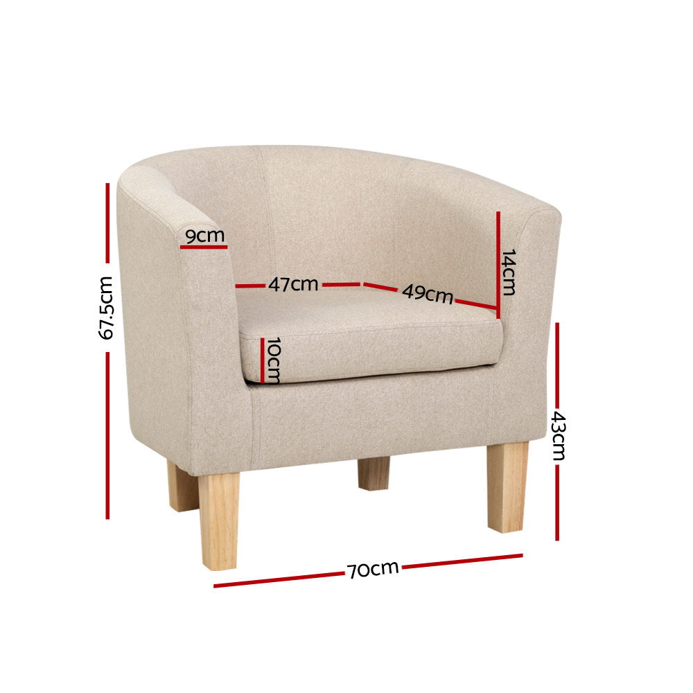 Low Back Fabric Tub Armchair - Beige - Homecoze