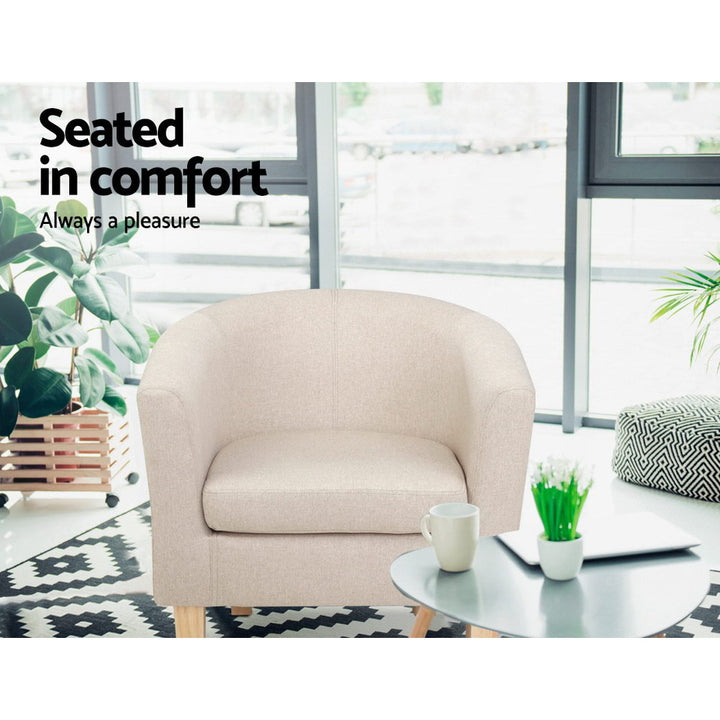 Low Back Fabric Tub Armchair - Beige - Homecoze