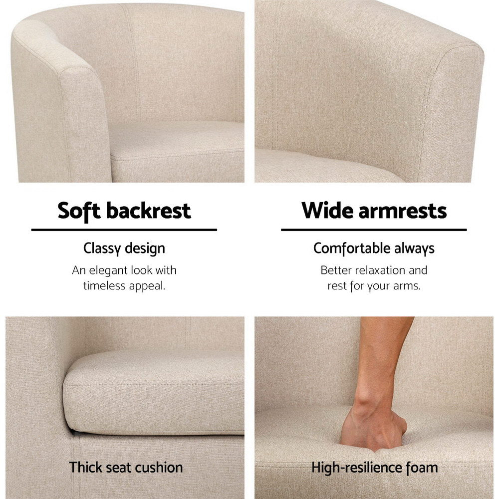 Low Back Fabric Tub Armchair - Beige - Homecoze