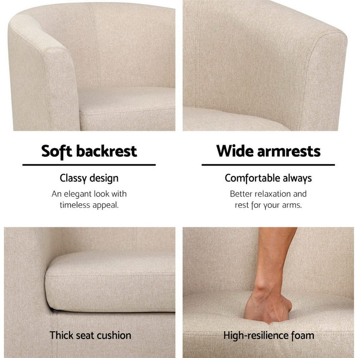Low Back Fabric Tub Armchair - Beige - Homecoze