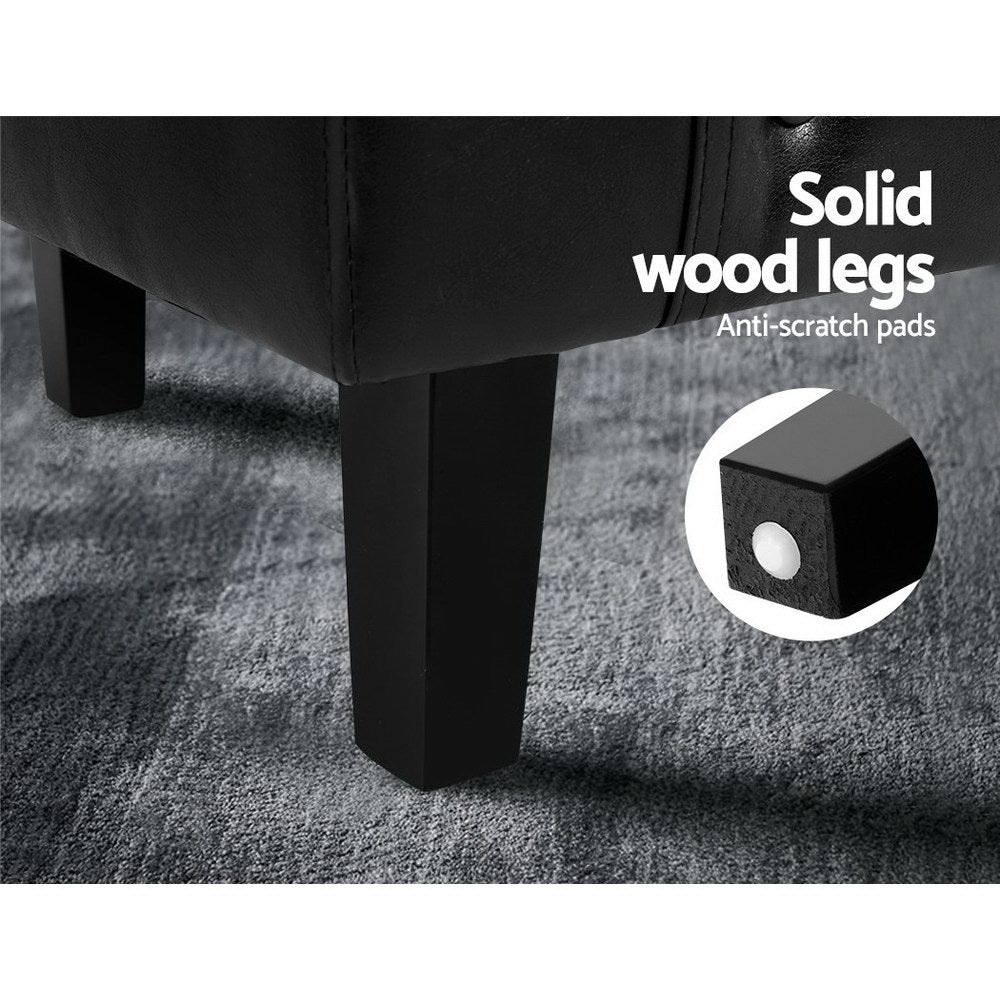 Low Back PU Leather Tub Armchair & Ottoman - Black - Homecoze