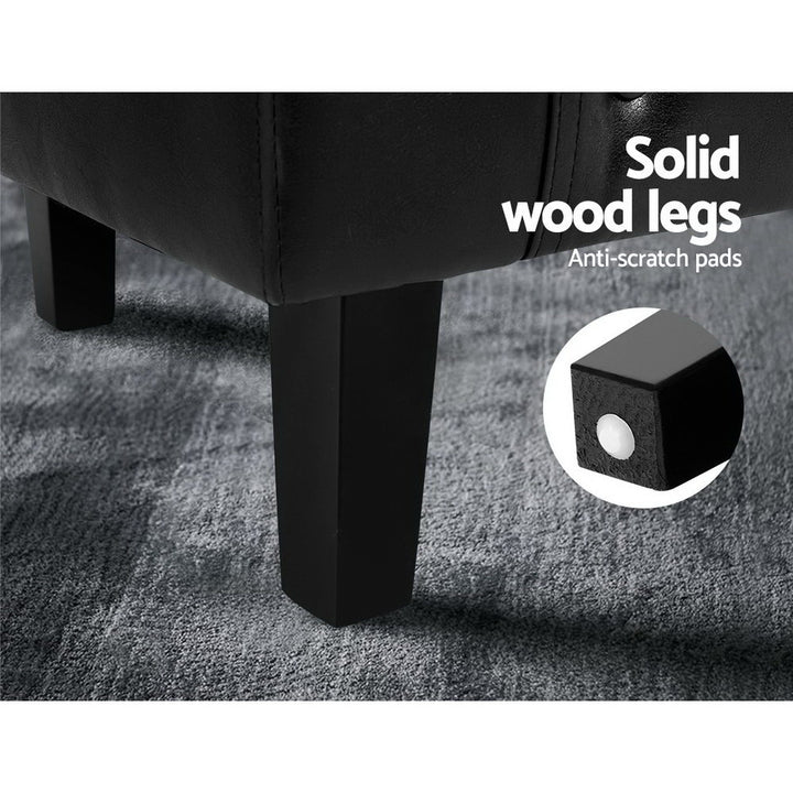 Low Back PU Leather Tub Armchair & Ottoman - Black - Homecoze