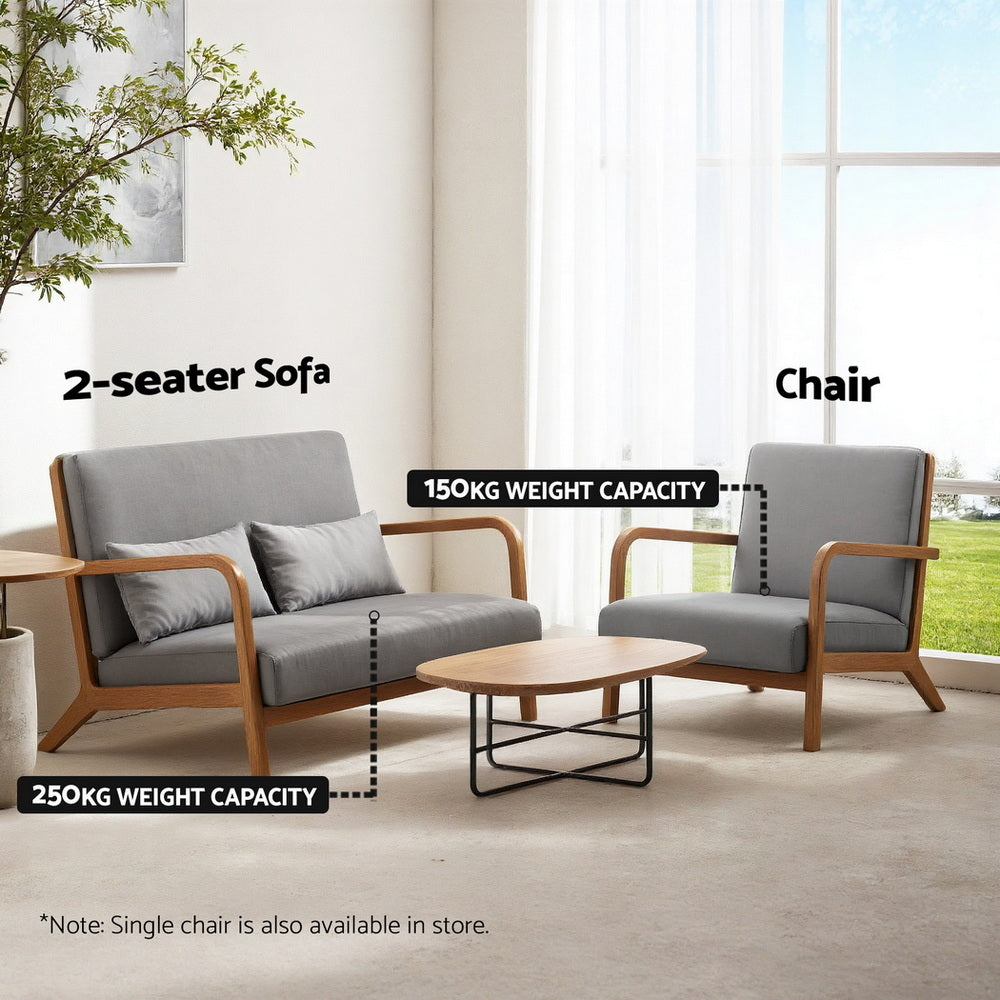 Artiss Armchair 2-seater Loveseat Fabric Grey - Homecoze