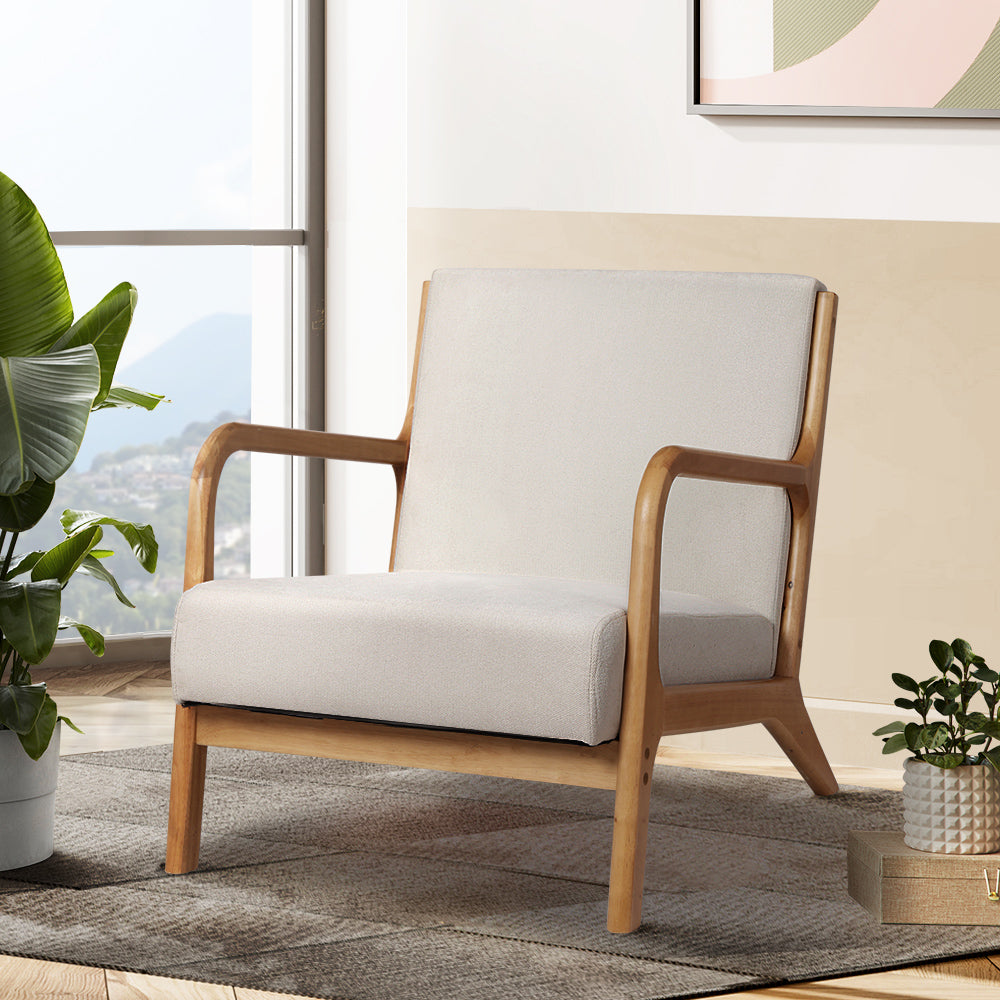 Coastal Inspired Low-Set Accent Armchair - Beige - Homecoze