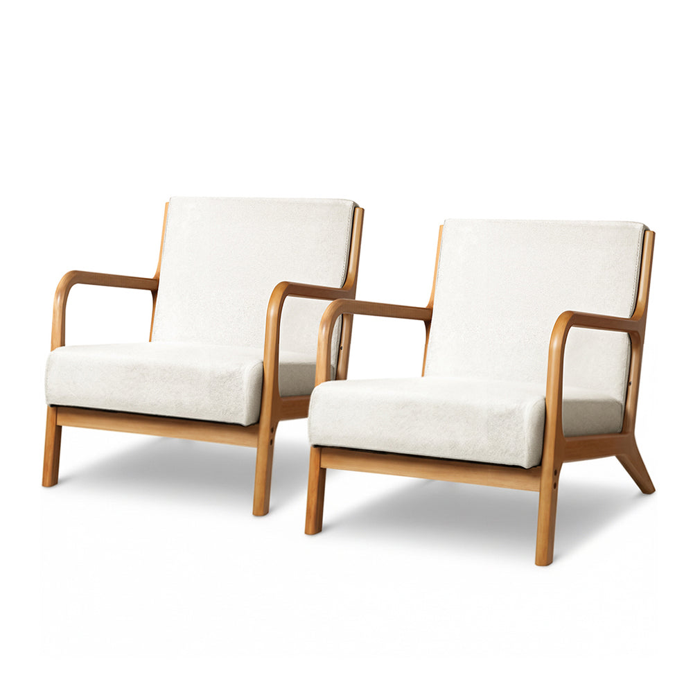 Set of 2 Coastal Low-Set Accent Chairs - Beige - Homecoze