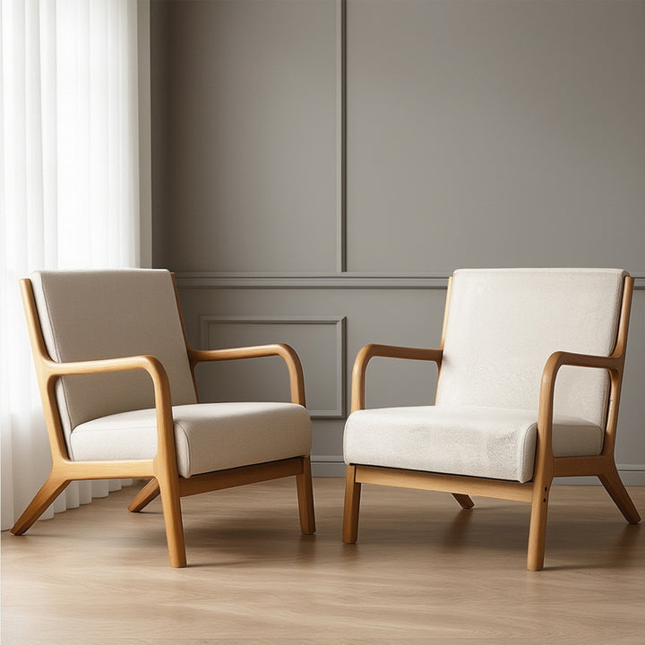 Set of 2 Coastal Low-Set Accent Chairs - Beige - Homecoze