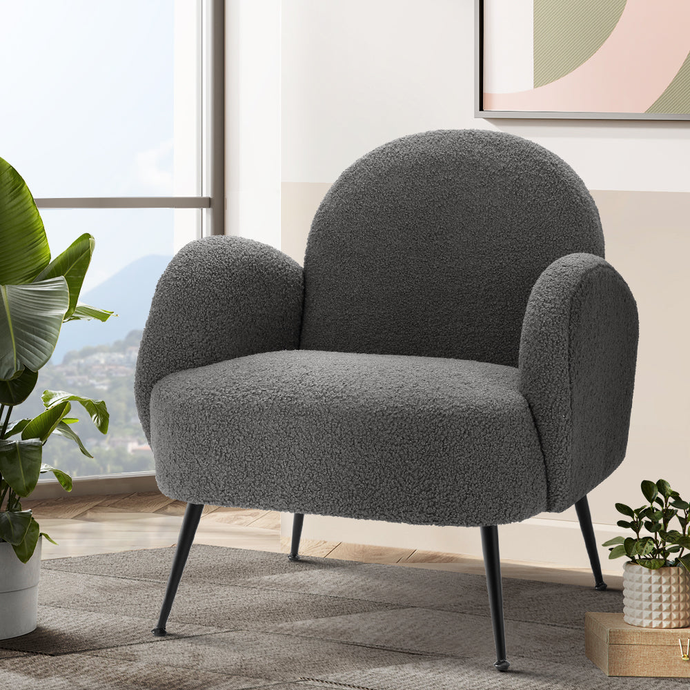 Ultra-Modern Sherpa Boucle Fabric Accent Tub Armchair - Charcoal - Homecoze