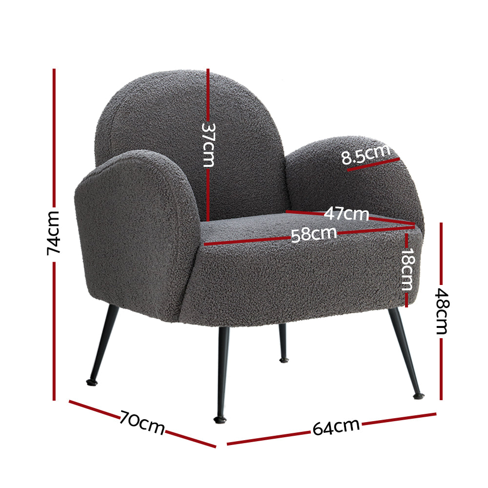 Ultra-Modern Sherpa Boucle Fabric Accent Tub Armchair - Charcoal - Homecoze