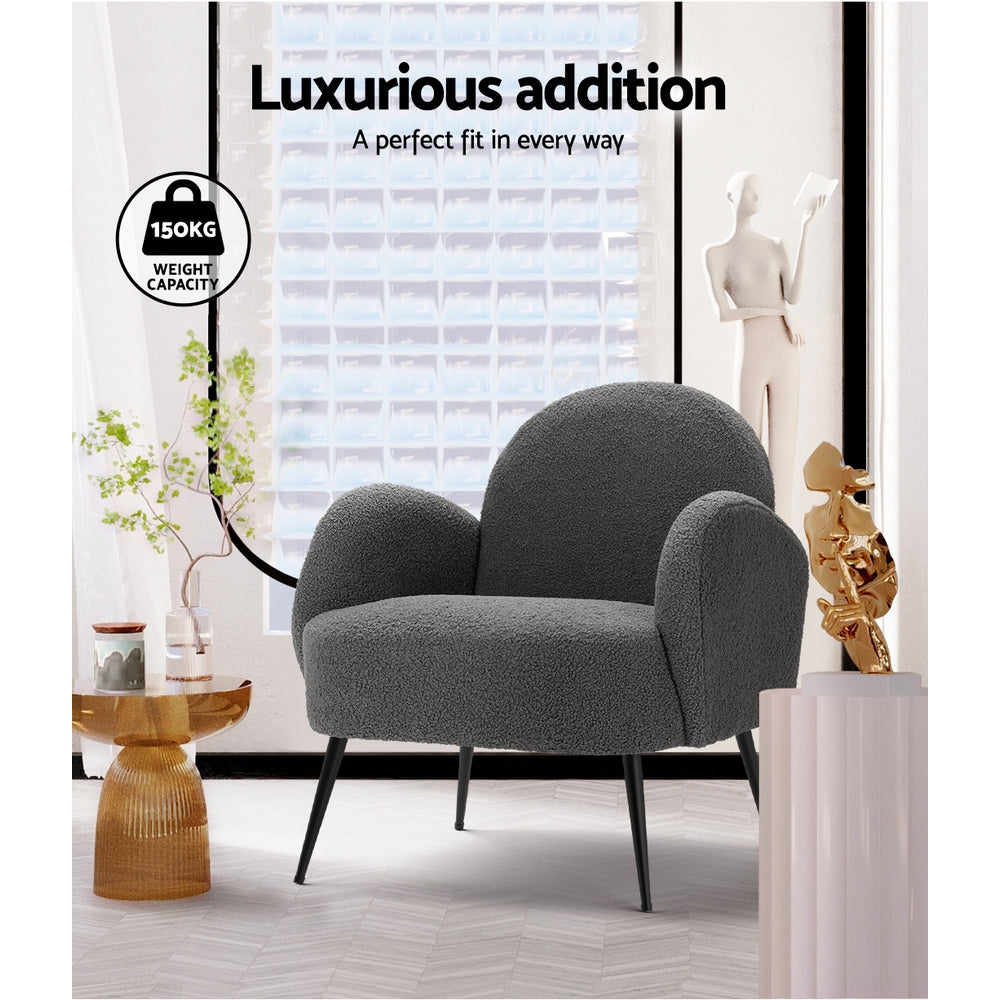 Ultra-Modern Sherpa Boucle Fabric Accent Tub Armchair - Charcoal - Homecoze