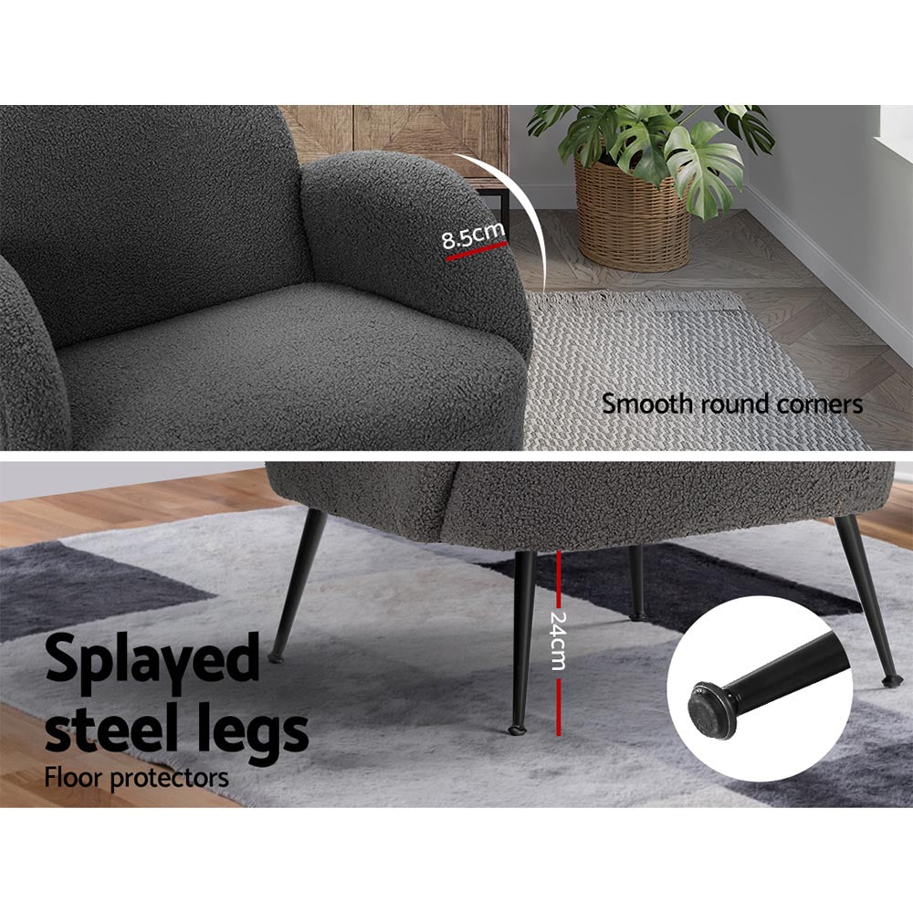Ultra-Modern Sherpa Boucle Fabric Accent Tub Armchair - Charcoal - Homecoze