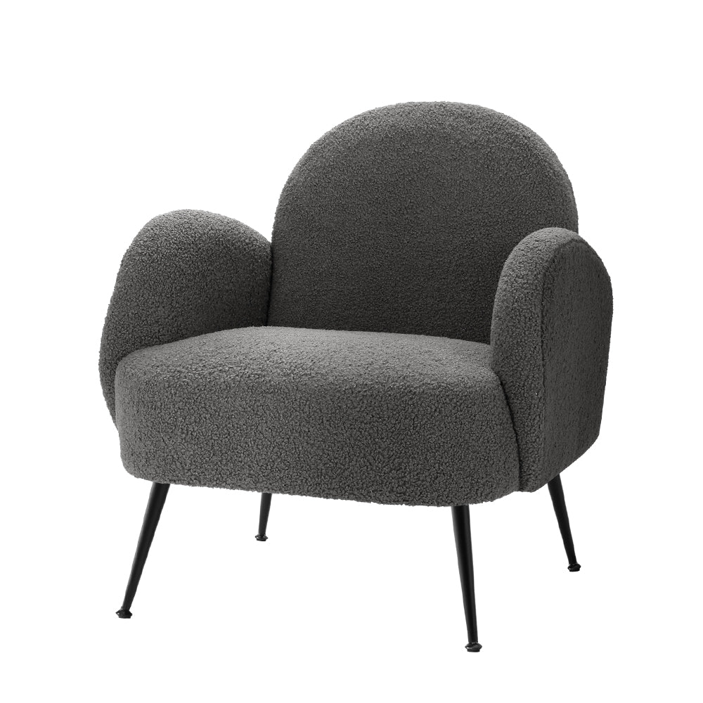 Ultra-Modern Sherpa Boucle Fabric Accent Tub Armchair - Charcoal - Homecoze