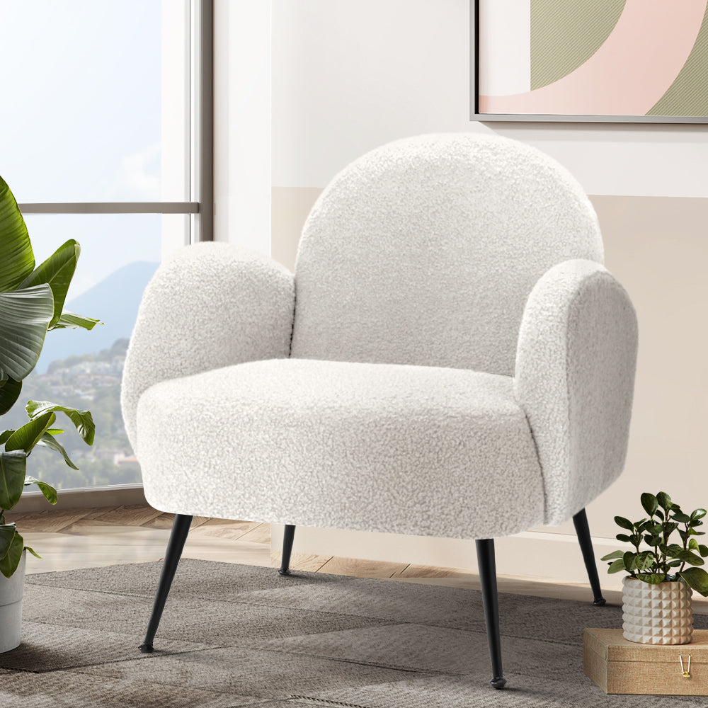 Ultra-Modern Sherpa Boucle Fabric Accent Tub Armchair - White - Homecoze