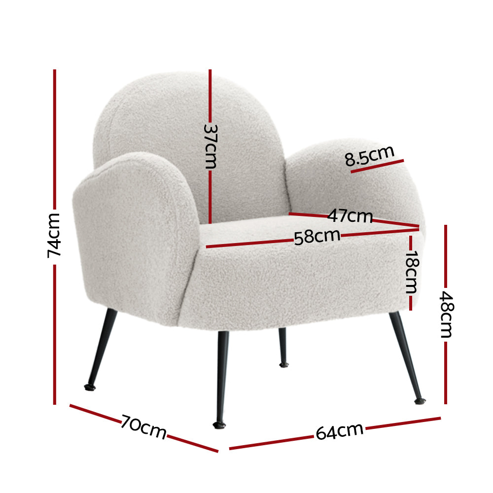 Ultra-Modern Sherpa Boucle Fabric Accent Tub Armchair - White - Homecoze