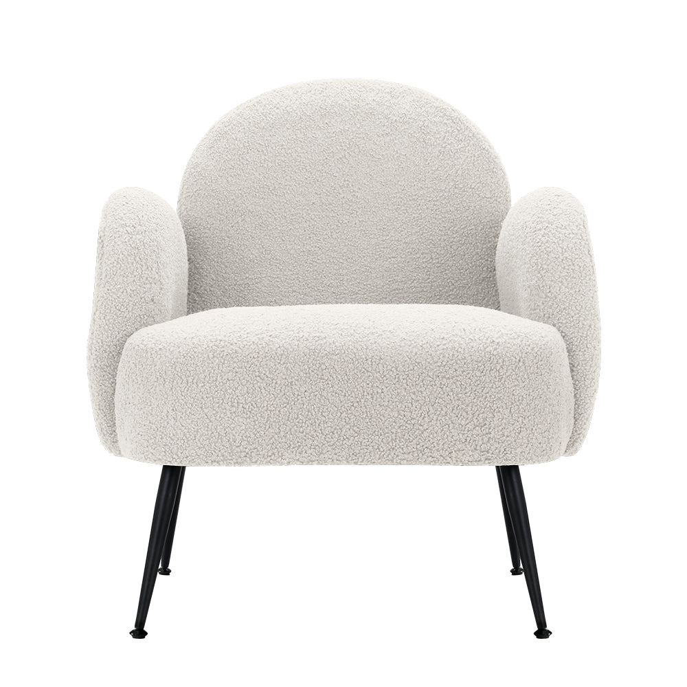 Ultra-Modern Sherpa Boucle Fabric Accent Tub Armchair - White - Homecoze
