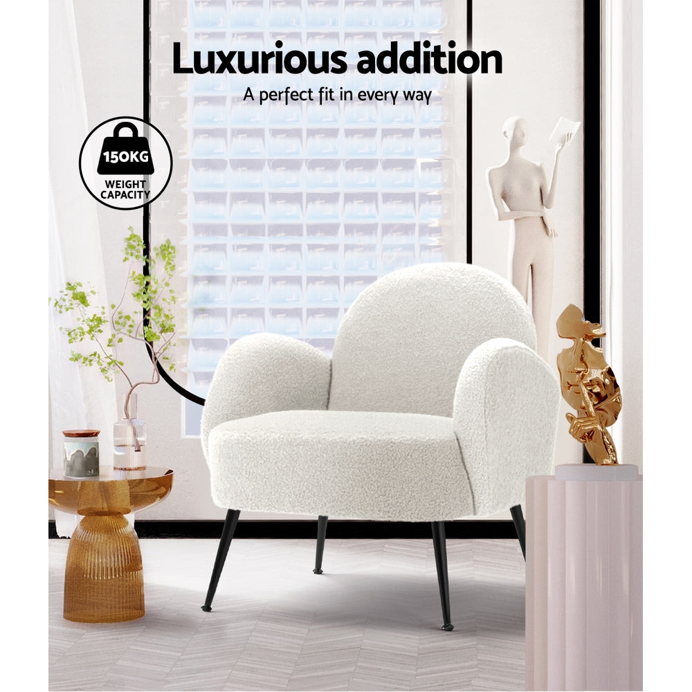 Ultra-Modern Sherpa Boucle Fabric Accent Tub Armchair - White - Homecoze