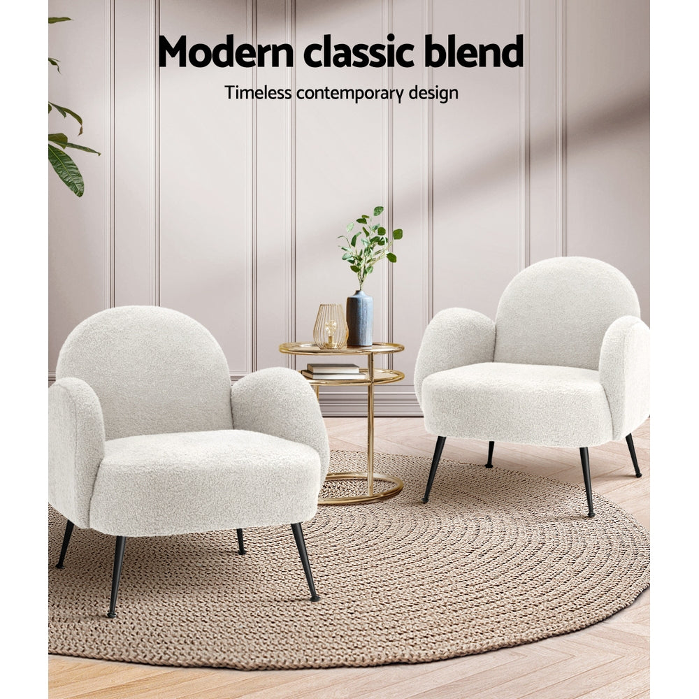 Ultra-Modern Sherpa Boucle Fabric Accent Tub Armchair - White - Homecoze