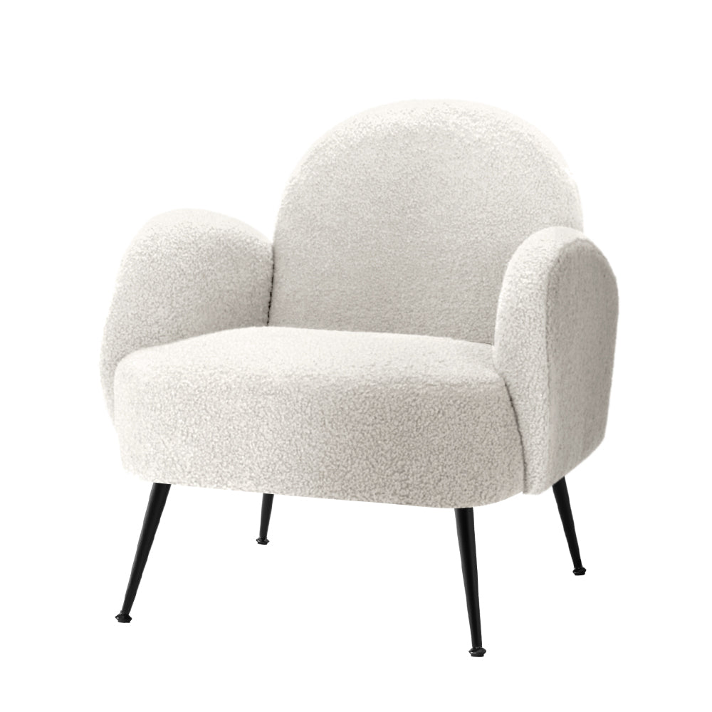 Ultra-Modern Sherpa Boucle Fabric Accent Tub Armchair - White - Homecoze