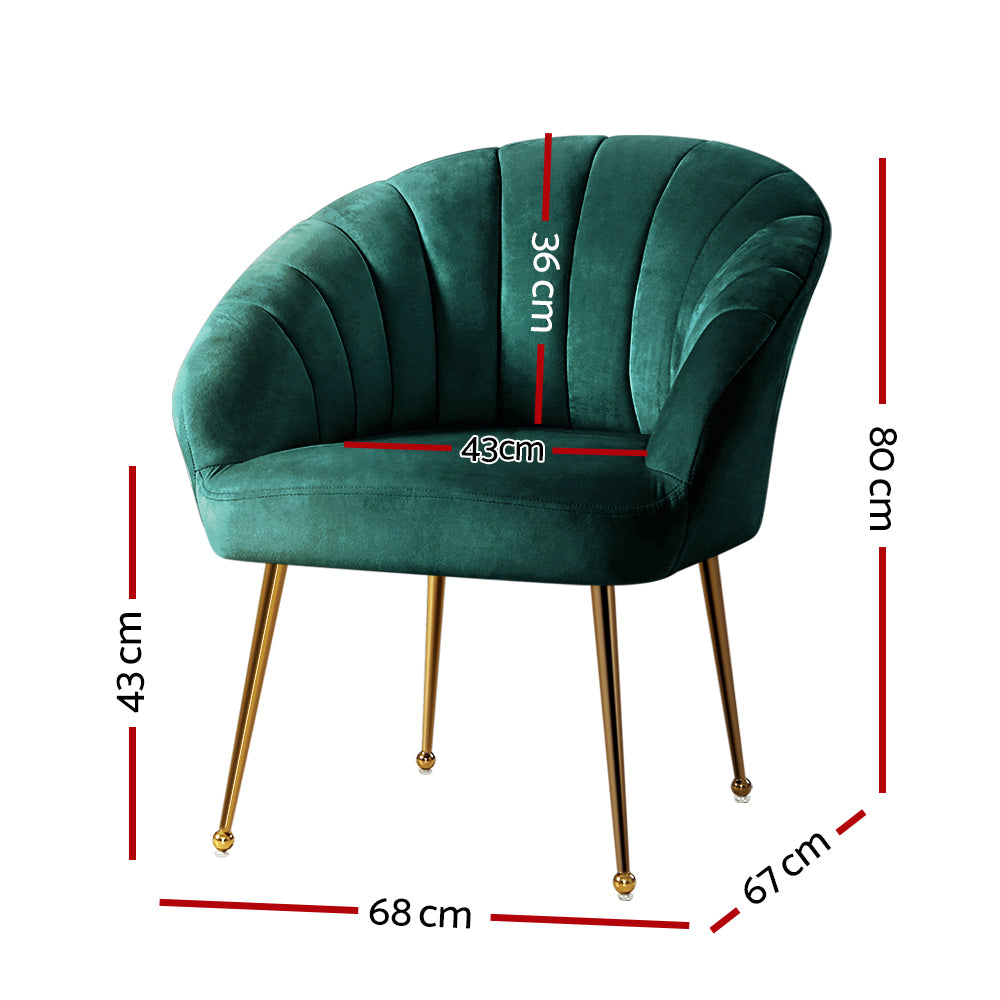 Classic Shell Velvet Accent Armchair - Green - Homecoze