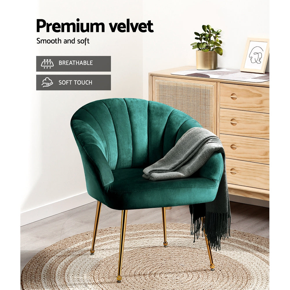 Classic Shell Velvet Accent Armchair - Green - Homecoze