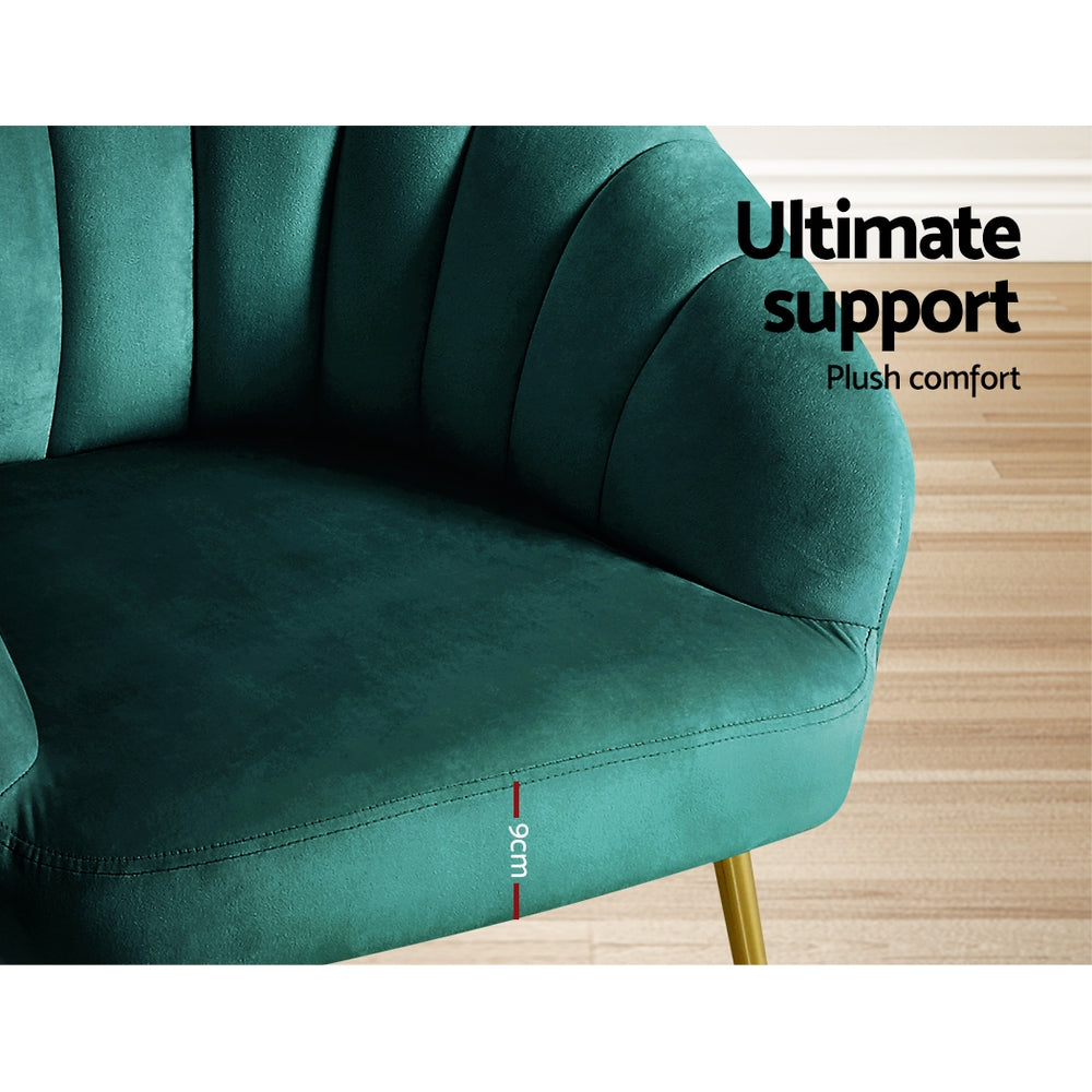 Classic Shell Velvet Accent Armchair - Green - Homecoze