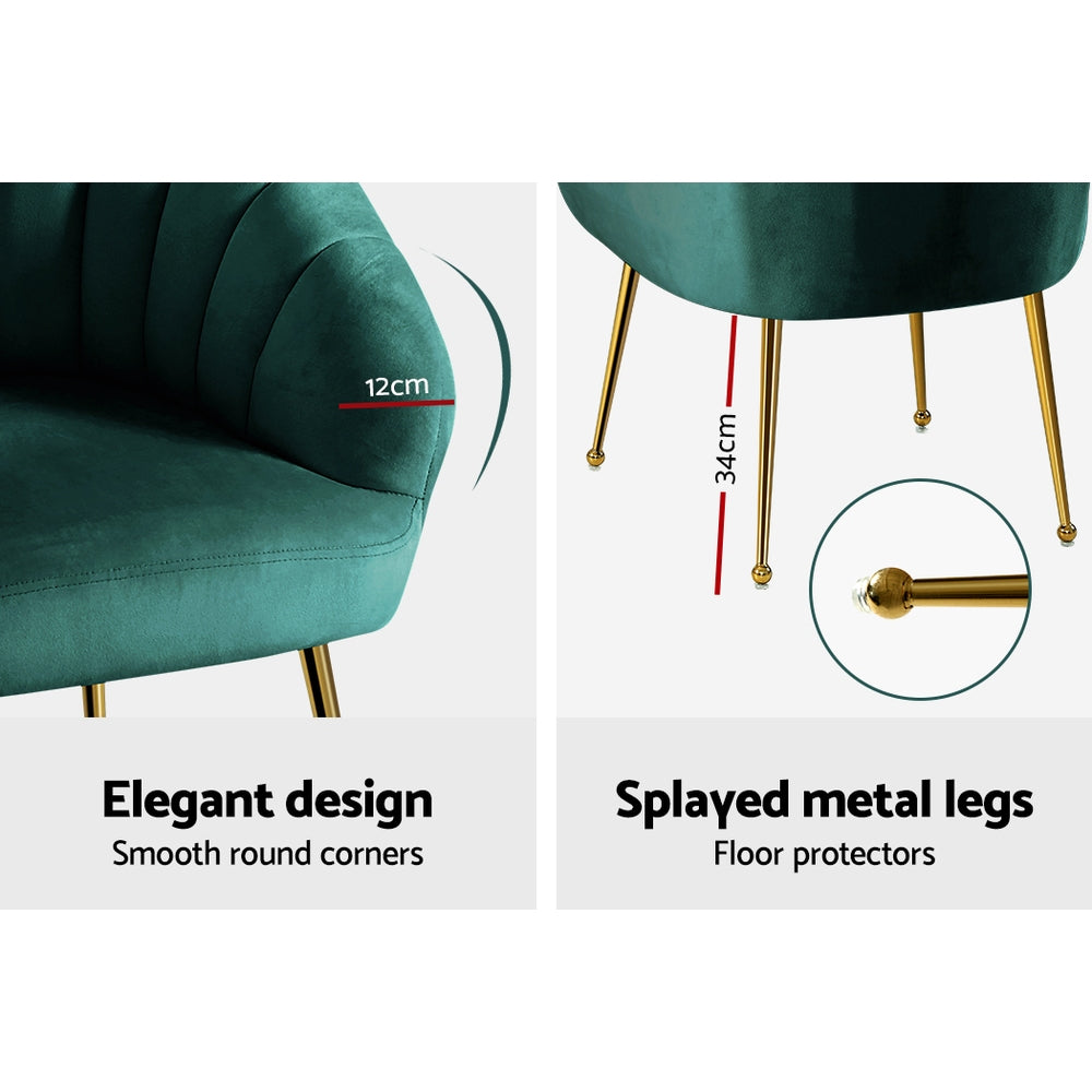 Classic Shell Velvet Accent Armchair - Green - Homecoze