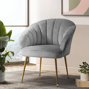 Classic Shell Velvet Accent Armchair - Grey - Homecoze