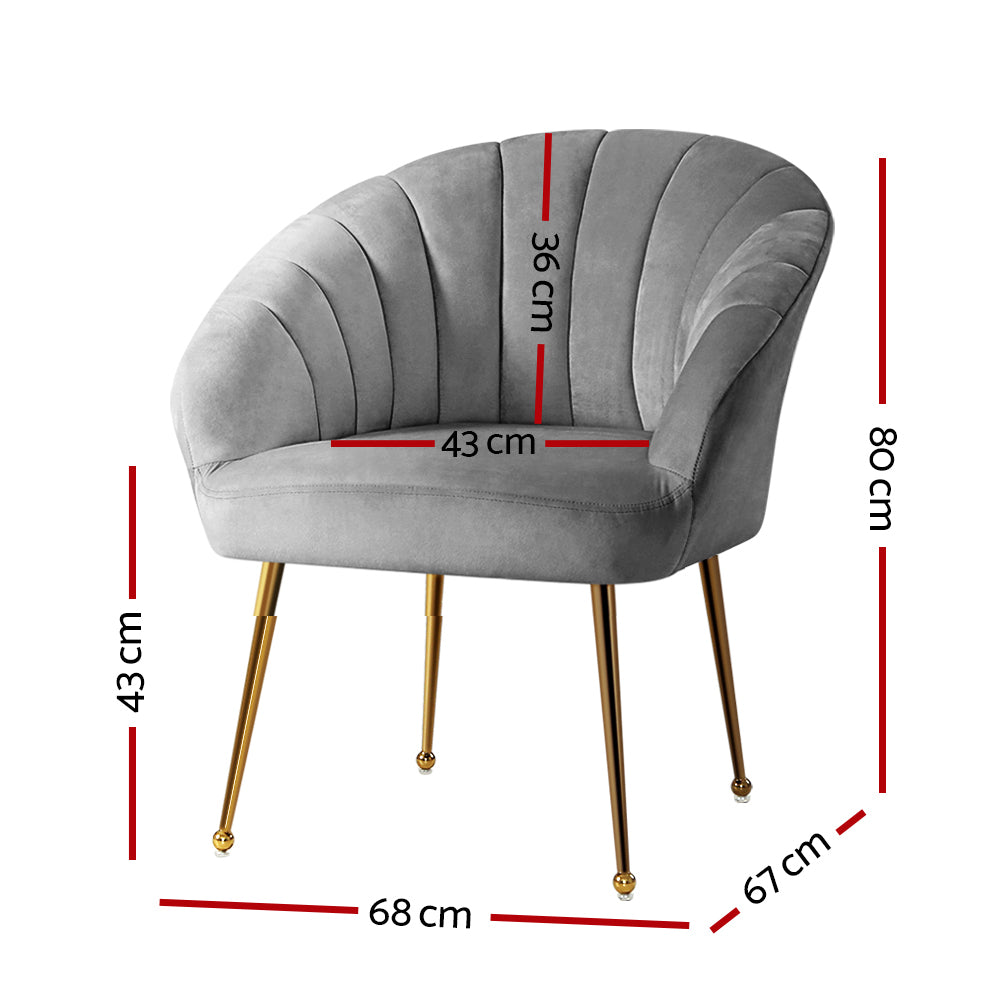 Classic Shell Velvet Accent Armchair - Grey - Homecoze