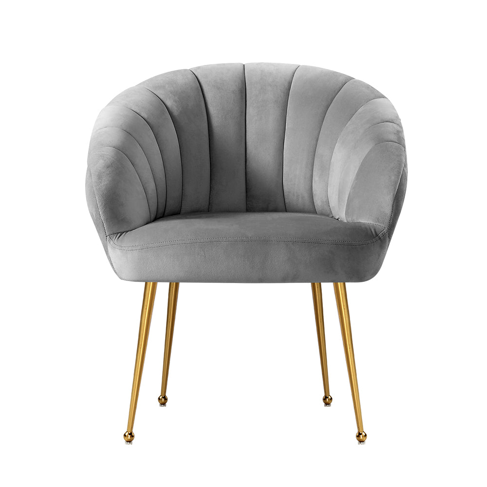 Classic Shell Velvet Accent Armchair - Grey - Homecoze