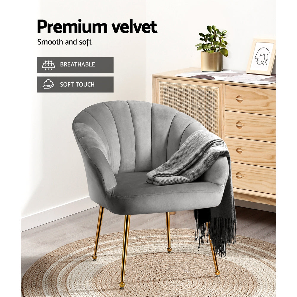 Classic Shell Velvet Accent Armchair - Grey - Homecoze