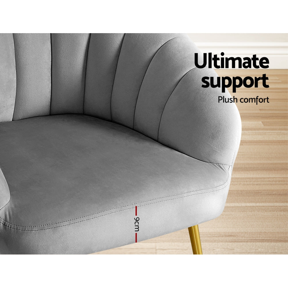 Classic Shell Velvet Accent Armchair - Grey - Homecoze