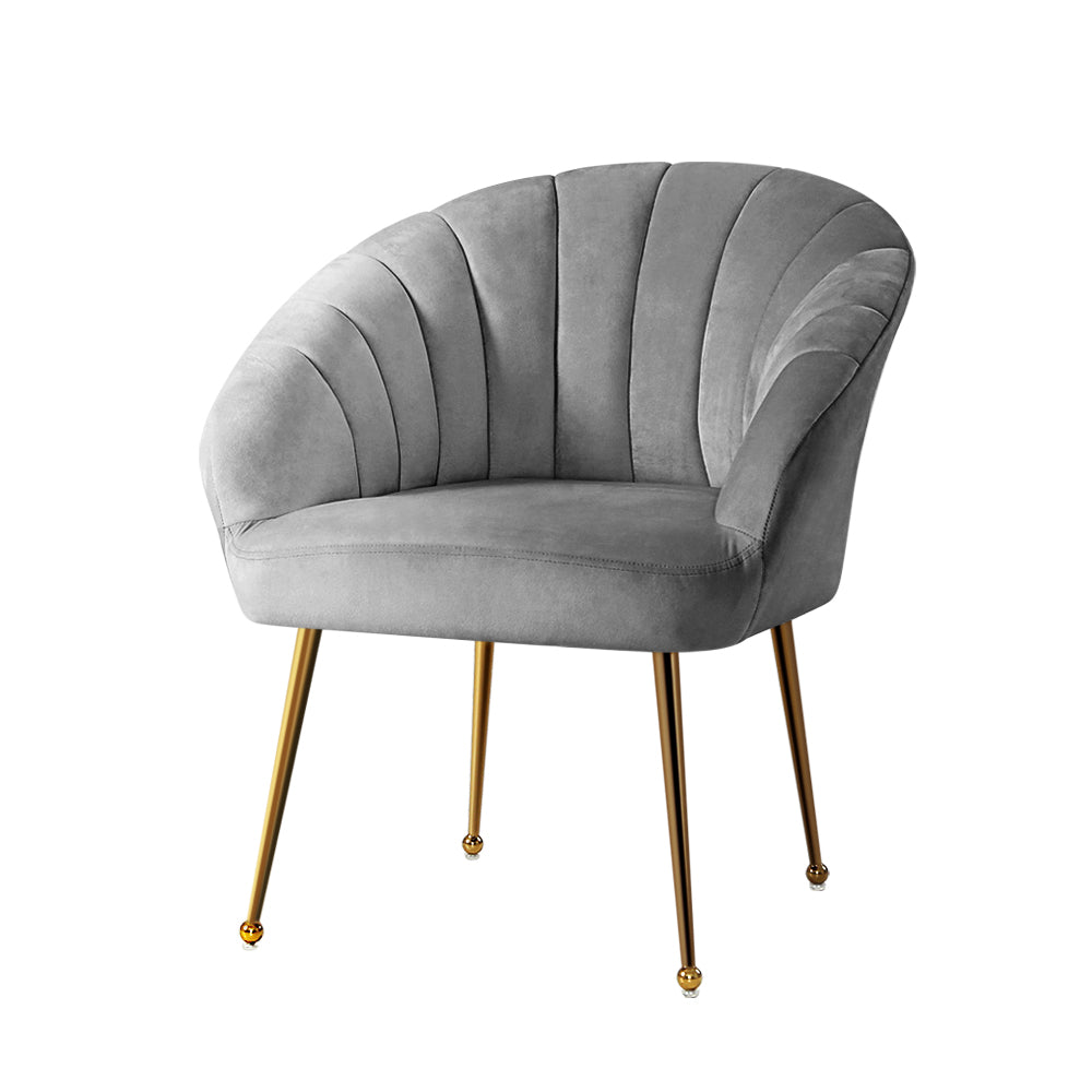 Classic Shell Velvet Accent Armchair - Grey - Homecoze