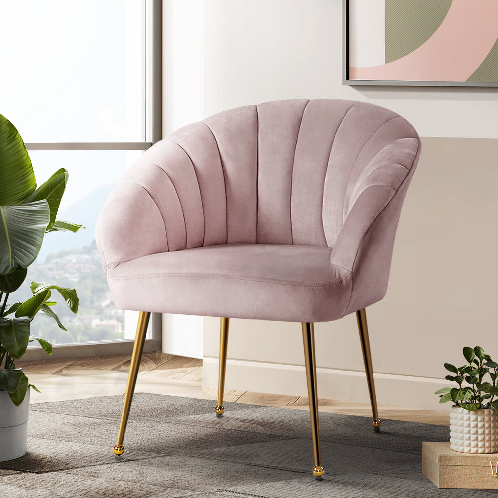 Classic Shell Velvet Accent Armchair - Pink - Homecoze