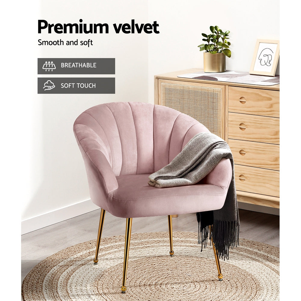 Classic Shell Velvet Accent Armchair - Pink - Homecoze