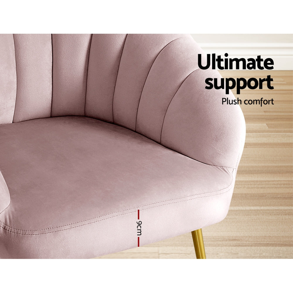 Classic Shell Velvet Accent Armchair - Pink - Homecoze