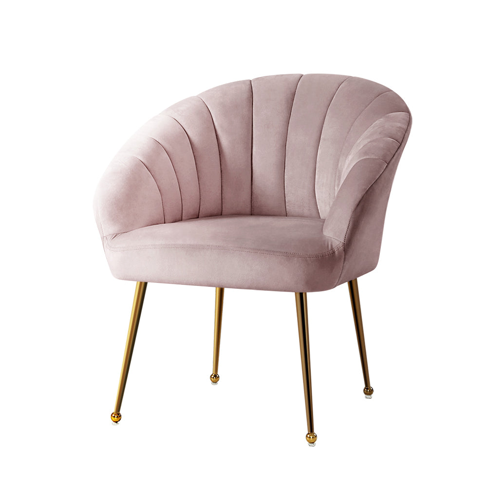 Classic Shell Velvet Accent Armchair - Pink - Homecoze