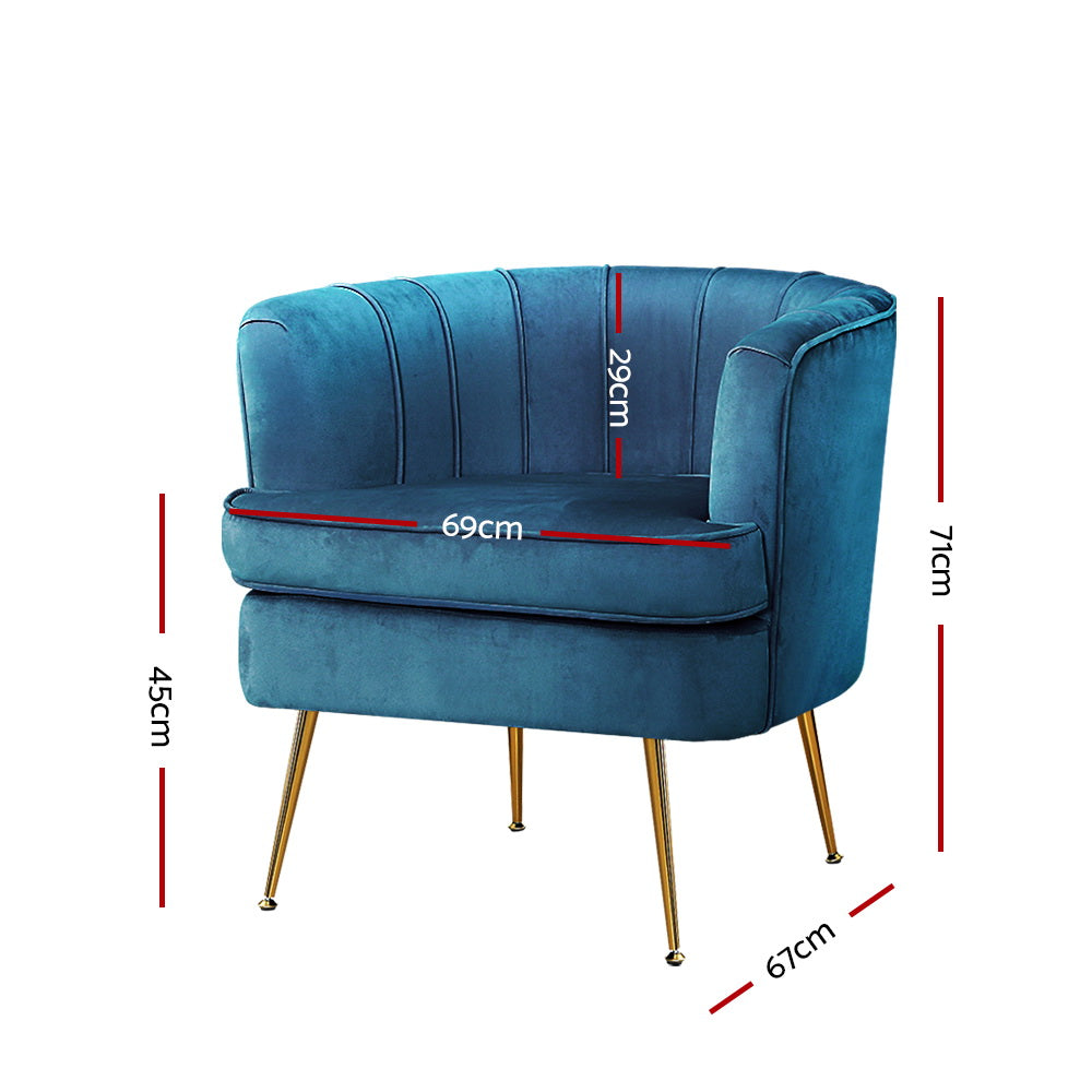 Classic Retro Tub Velvet Accent Armchair - Blue - Homecoze