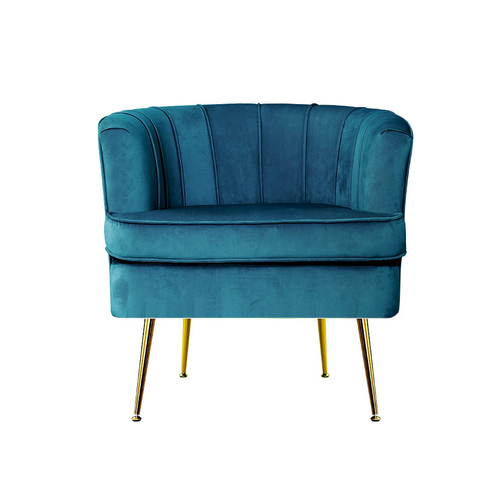 Classic Retro Tub Velvet Accent Armchair - Blue - Homecoze