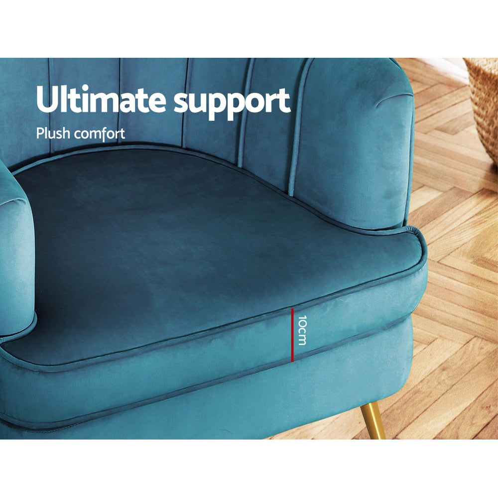 Classic Retro Tub Velvet Accent Armchair - Blue - Homecoze