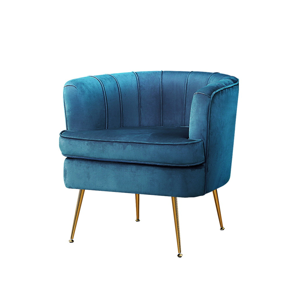 Classic Retro Tub Velvet Accent Armchair - Blue - Homecoze