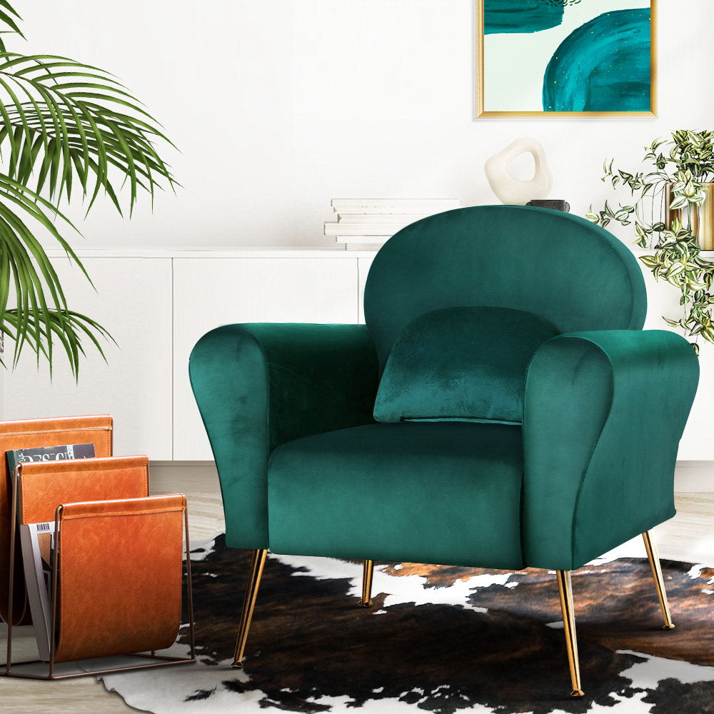 Classic Retro Velvet Accent Armchair - Green - Homecoze