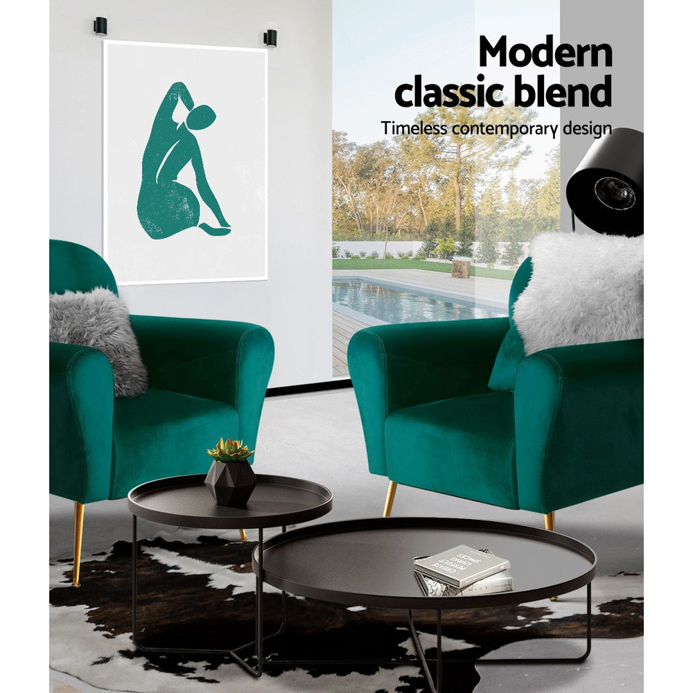 Classic Retro Velvet Accent Armchair - Green - Homecoze