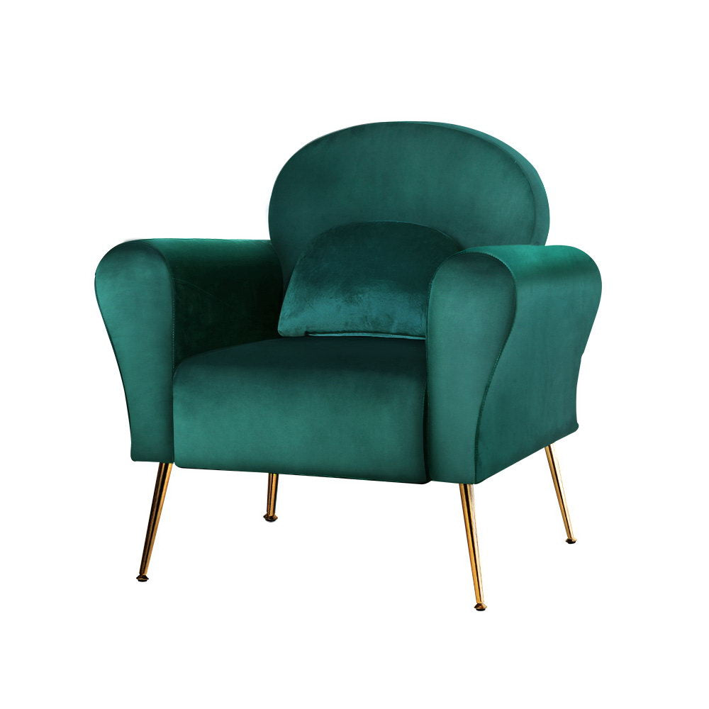 Classic Retro Velvet Accent Armchair - Green - Homecoze