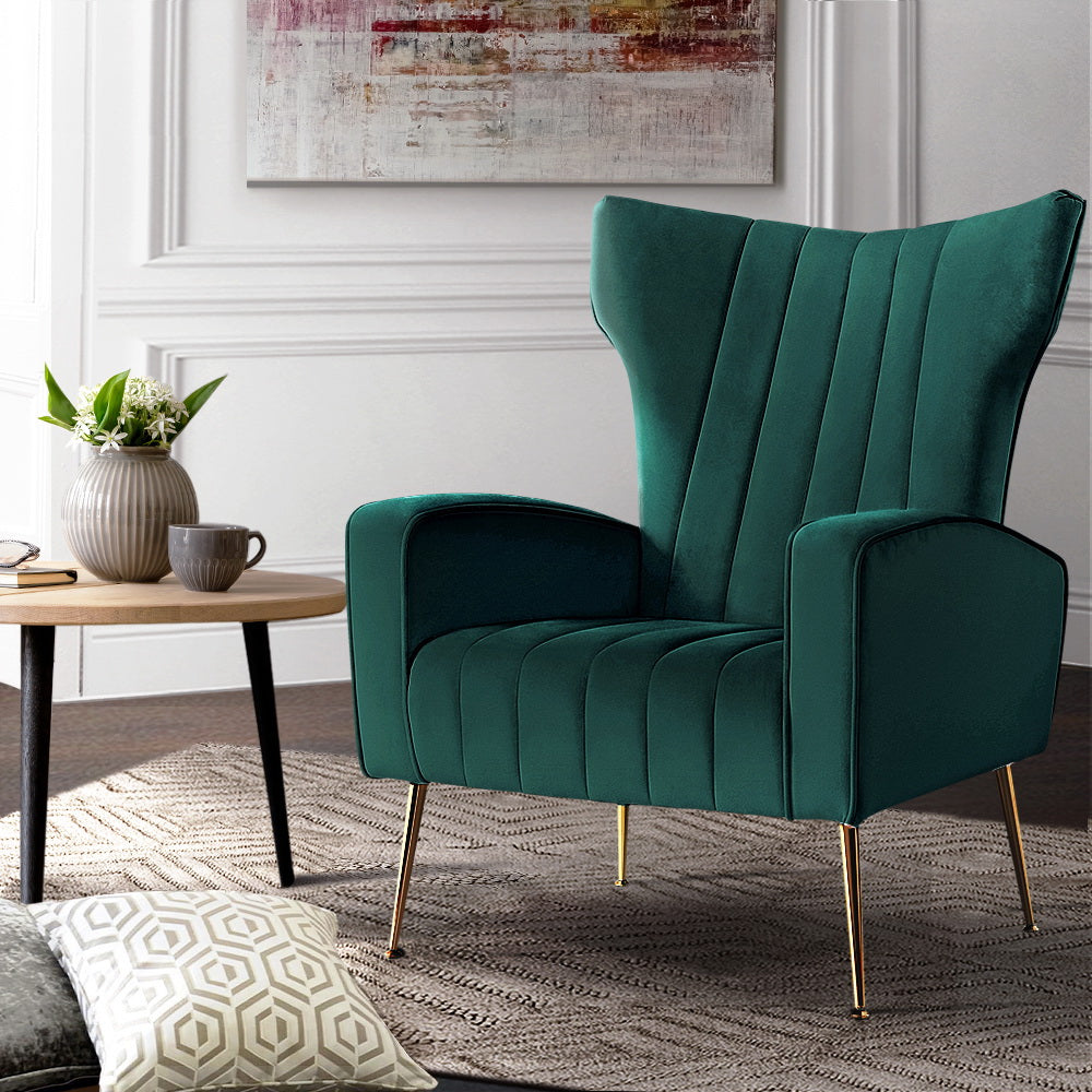 Classic Retro High Back Velvet Accent Armchair - Green - Homecoze