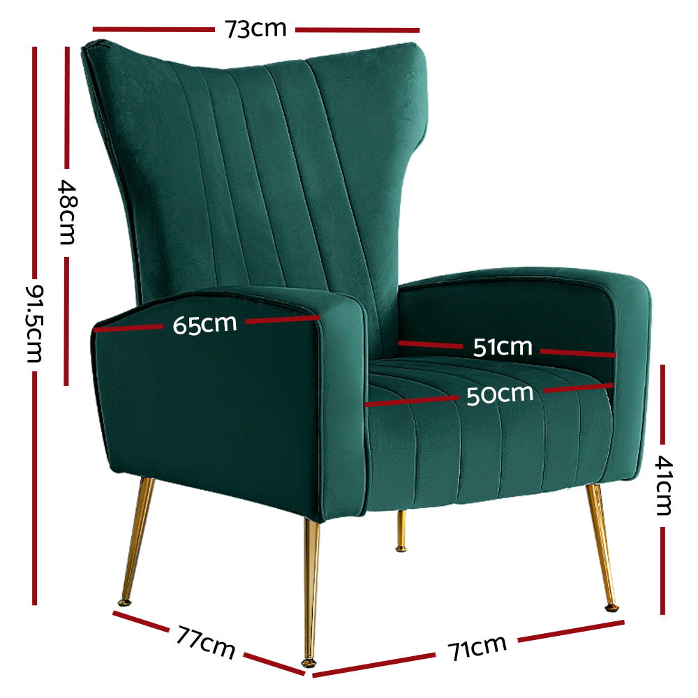 Classic Retro High Back Velvet Accent Armchair - Green - Homecoze