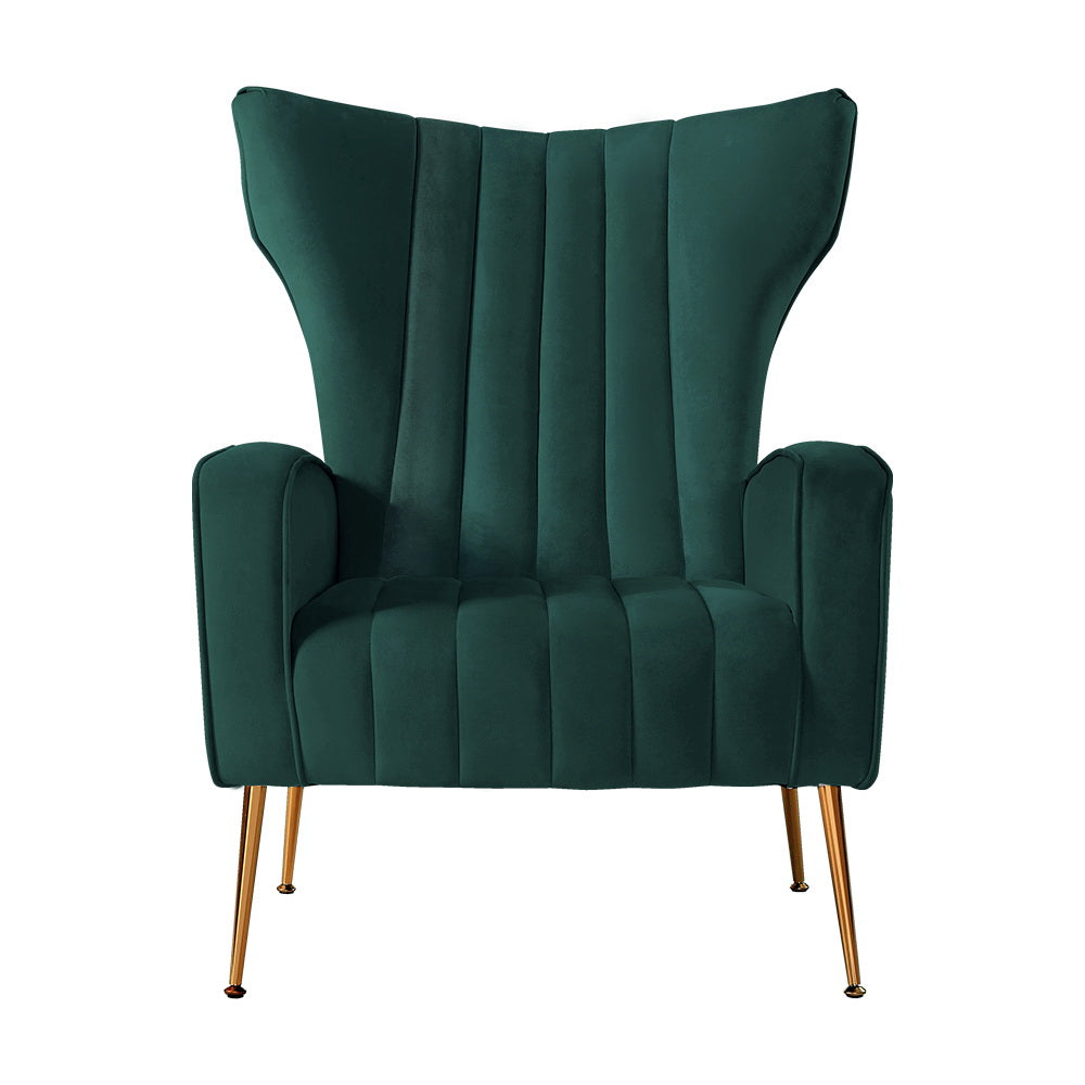 Classic Retro High Back Velvet Accent Armchair - Green - Homecoze