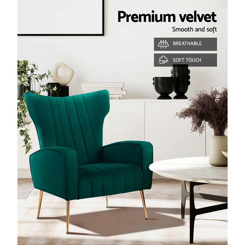 Classic Retro High Back Velvet Accent Armchair - Green - Homecoze
