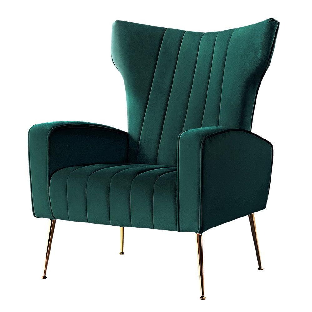 Classic Retro High Back Velvet Accent Armchair - Green - Homecoze