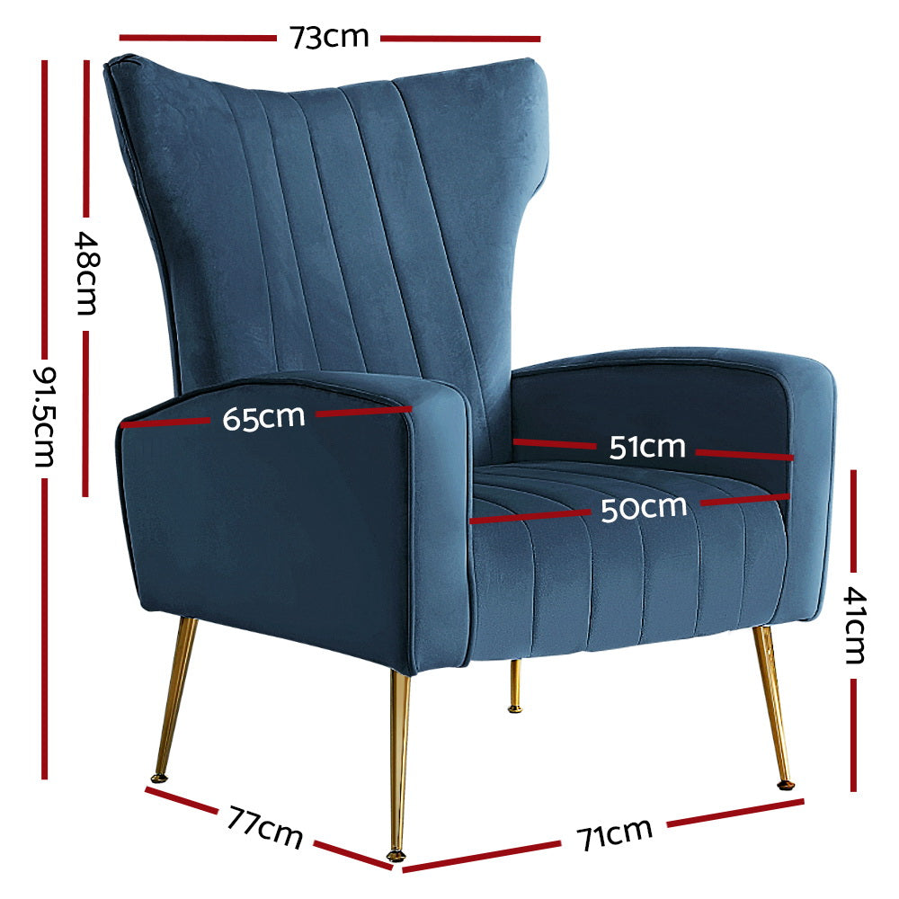 Classic Retro High Back Velvet Accent Armchair - Blue - Homecoze